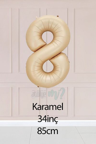 Atölye Mi 8 Year Old Caramel Number Balloon 34 Inch Sand Beige Age Balloon