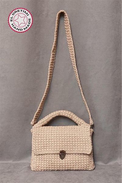 Uretti - Hülya 6683 9518 Hand Knitted Beige Macrame Rope Women's Hand and Shoulder Bag