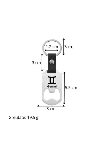 OEM "Creative Gemini" keychain, symbolic accessory with bottle opener for the Gemini zodiac sign