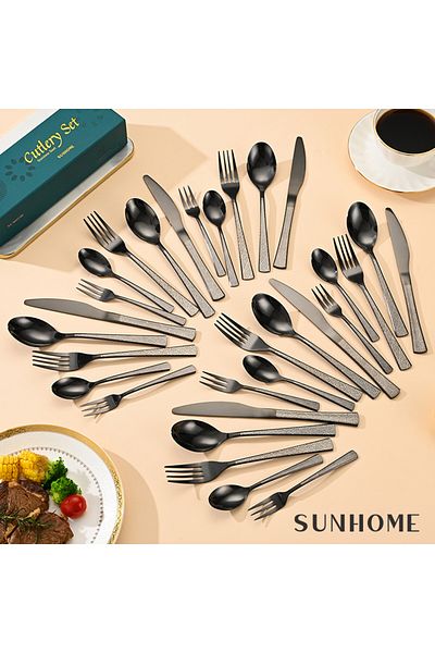 Sunhome 30-Piece Stainless Steel Cutlery Set Black