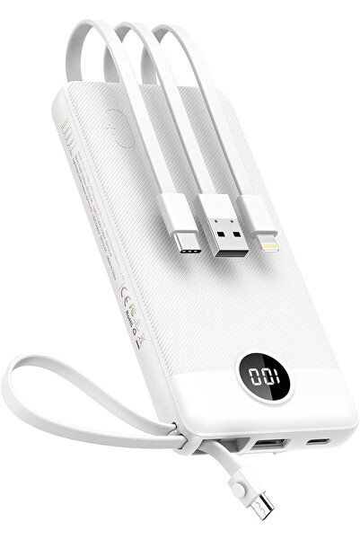 Generic VEEKTOMX Power Bank with Built-in Cables 10000mAh (White)