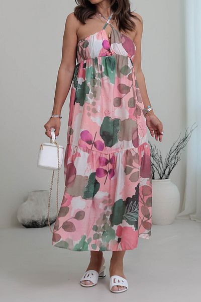 Neşeli Butik Women's Suspender Viscose Fabric Print Dress Nbmy3771