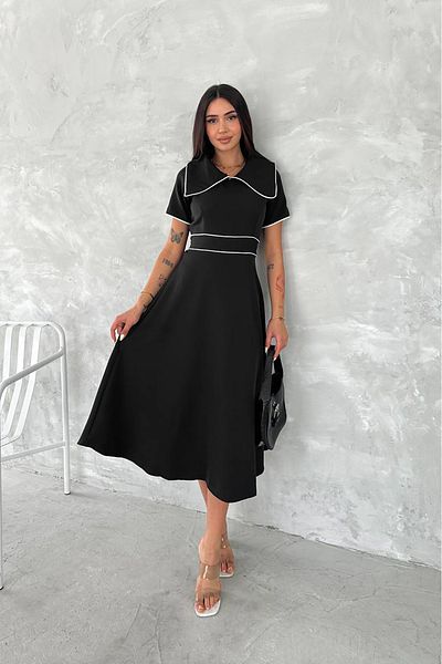 Neşeli Butik Women's Collar Detailed Midi Length Dress Nbk057
