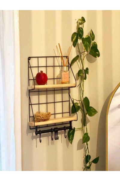 Genel Markalar 2 Katlı Ahşap Mutfak Rafı – Bardak & Kupa Askısı, 6 Kancalı Dü...