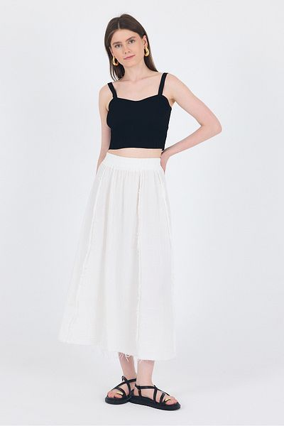 Rays White 100% Cotton Muslin Midi Skirt 7038