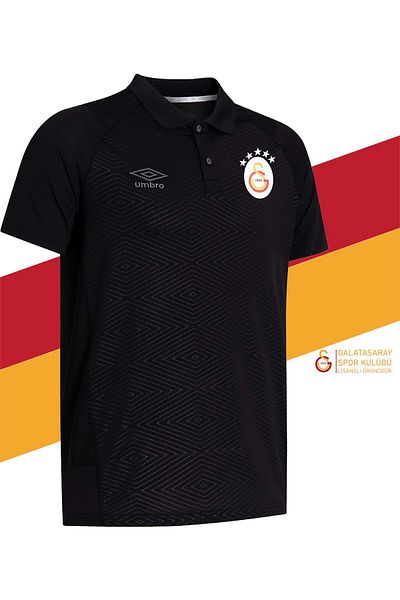 Galatasaray Γνήσιο μαύρο μπλουζάκι με γιακά πόλο 5 αστέρων με άδεια χρήσης