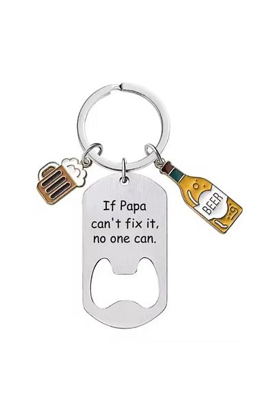 OEM "Dad, the family hero" keychain, funny key chain with bottle opener for caring dads, multicolor