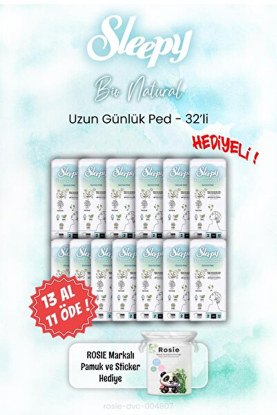 Sleepy 13 AL 11 ÖDE Sleepy Bio Natural Uzun 32'li Günlük Ped ve ROSIE