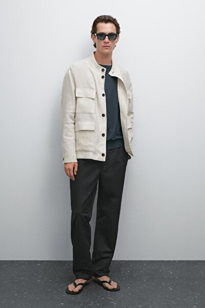 Massimo Dutti Baştan aşağı stil keten ince ceket