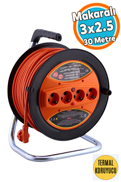 NZB Plastik Seyyar Makaralı CCA Uzatma Kablosu 3x2.5 mm 30 Metre 4 Prizli Mon...