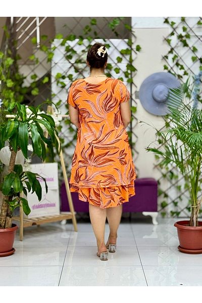 Punta Otantik Nc50122 Italian Short Sleeve Cotton Linen Dress Orange