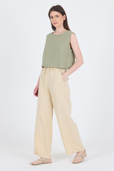 Rays Stone 100% Cotton Muslin Palazzo/Wide Leg Pants 8056A