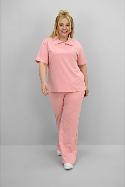 Koza Butik Women's Plus Size Short Sleeve Polo Neck Tracksuit Set 8188-25