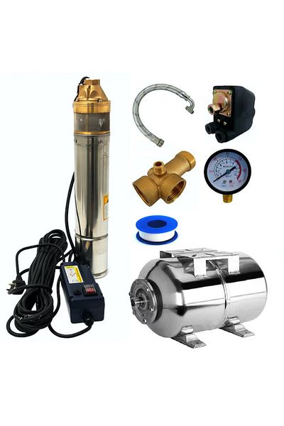 COBI SMART® Water booster kit, 24 L stainless steel, submersible pump 4SKM-100, 0.75 kW, 70 m, 2.7 m3/h, accessories included