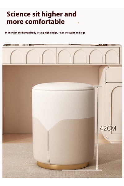 sharpdo Leather Cream Style Round Stool Dressing Chair 32*32*42cm