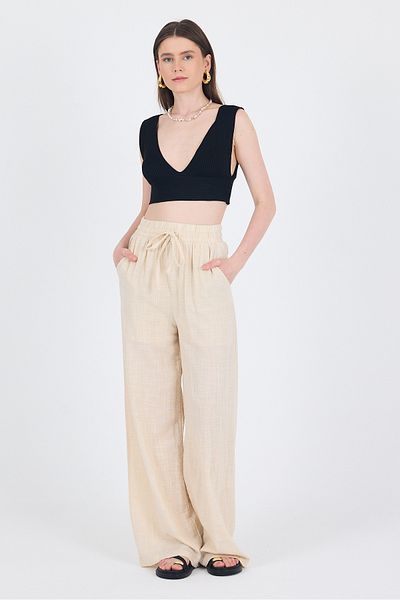 Rays Natural Linen Look 100% Cotton Wide Leg Trousers 3040
