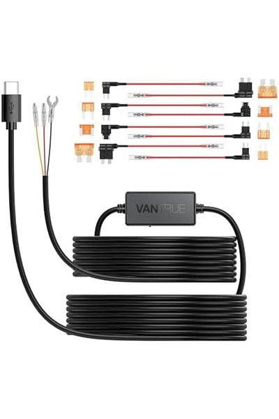 VANTRUE 11.5ft Type C USB 12V 24V to 5V Dash Cam Hardwire Kit with Add a Circuit Fuses, Low Voltage