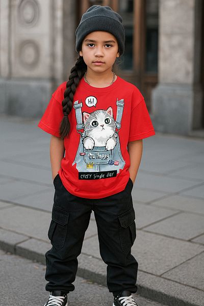Touz Moda Μπλουζάκι Unisex Oversize με χαριτωμένο γάτο για παιδιά