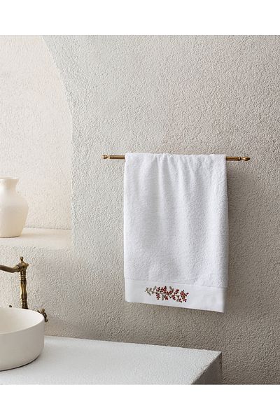 Madame Coco Slyvia Embroidered 100% Cotton Face Towel - White - 50X76 cm