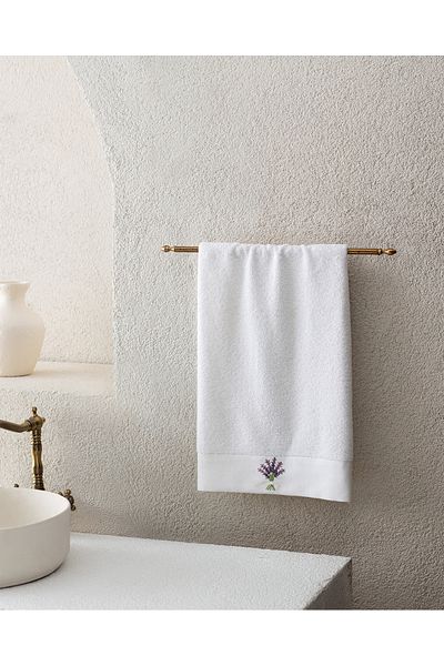 Madame Coco Lavinia Embroidered 100% Cotton Face Towel - White - 50X76 cm