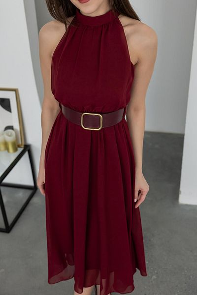 Neşeli Butik Women Halter Neckline with Belt Chiffon Dress Nbmy3734