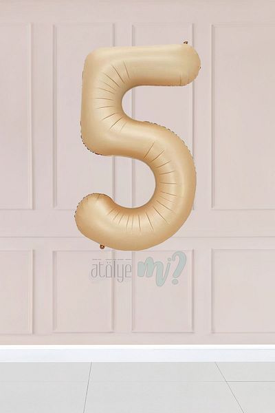 Atölye Mi 5 Years Old Caramel Number Balloon 34 Inch Sand Beige Age Balloon
