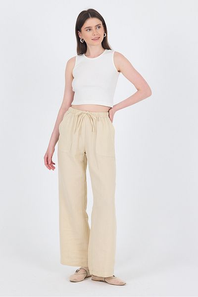 Rays Stone Linen Look 100% Cotton Pocket Wide Leg Trousers 8054A