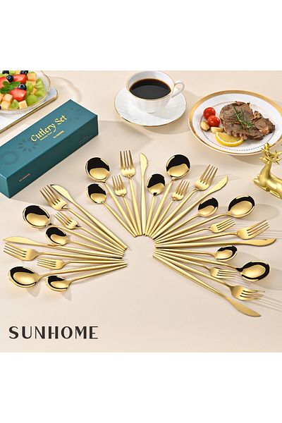 Sunhome 30-Piece Stainless Steel Cutlery Set Gold