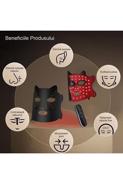 zenifique Phototherapy Facial Mask, 48 LEDs, 3 Photonic Lights, Anti-Aging, Anti-Wrinkle, Black
