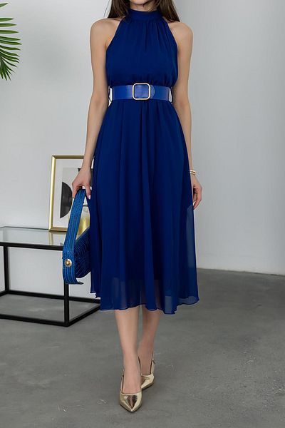 Neşeli Butik Women Halter Neckline with Belt Chiffon Dress Nbmy3734