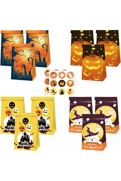 JAHEMU Set of 12 JAHEMU gift bags, cardboard, multicolor, 11.9 x 7.8 x 19.8 cm
