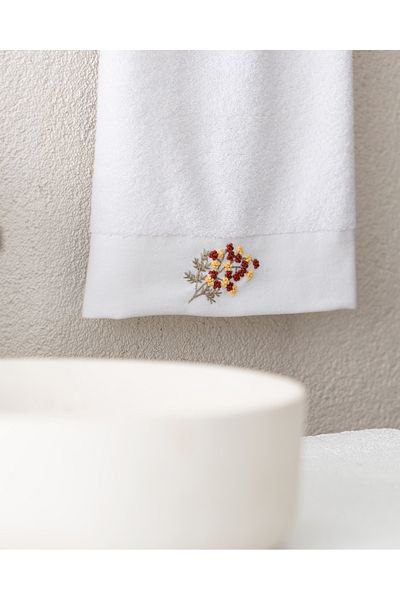 Madame Coco Felicity Embroidered 100% Cotton Face Towel - White/Coffee - 50X76 cm