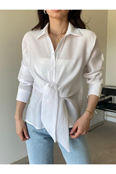 Bade Butik قميص أبيض برباط أمامي