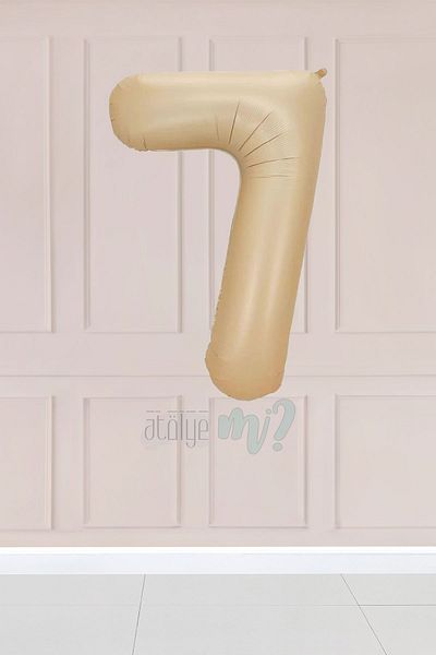 Atölye Mi 7 Year Old Caramel Number Balloon 34 Inch Sand Beige Age Balloon