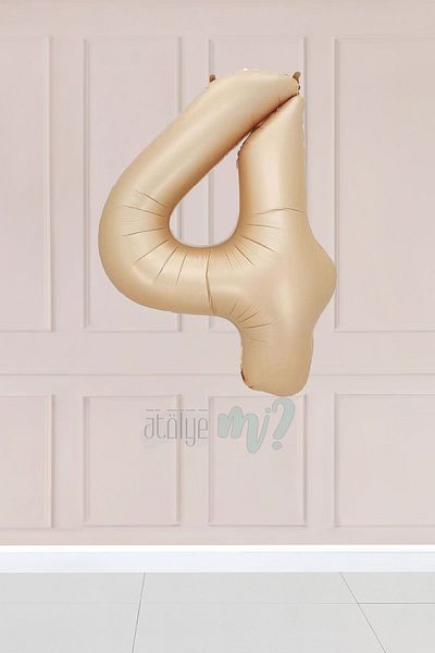 Atölye Mi 4 Year Old Caramel Number Balloon 34 Inch Sand Beige Age Balloon
