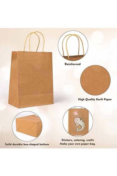COOYA 100 Khaki Coloured Paper Bags, Loose with Handles, 8x4.75x10.5cm, DIY Free, for Gifts or Shopping
