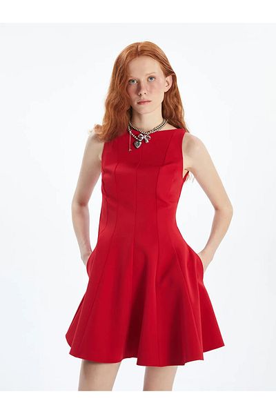 LC Waikiki Xside Red Boat Neck Mini Dress