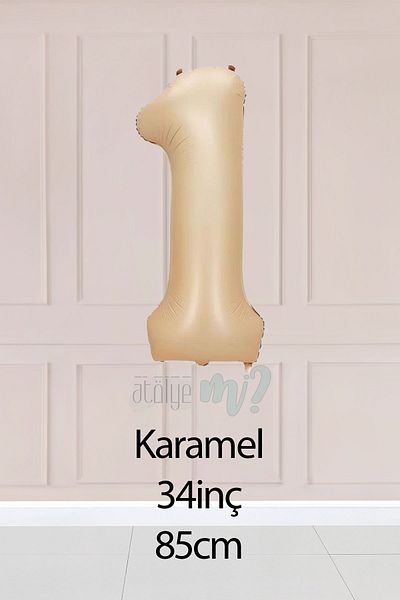 Atölye Mi 1 Year Old Caramel Number Balloon 34 Inch Sand Beige Age Balloon