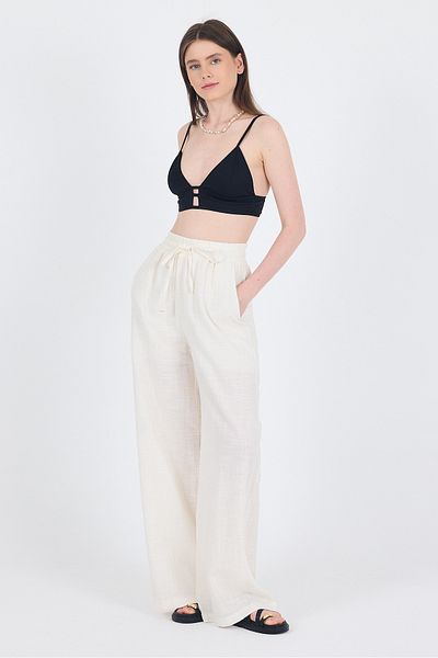 Rays White Linen Look 100% Cotton Wide Leg Trousers 3040
