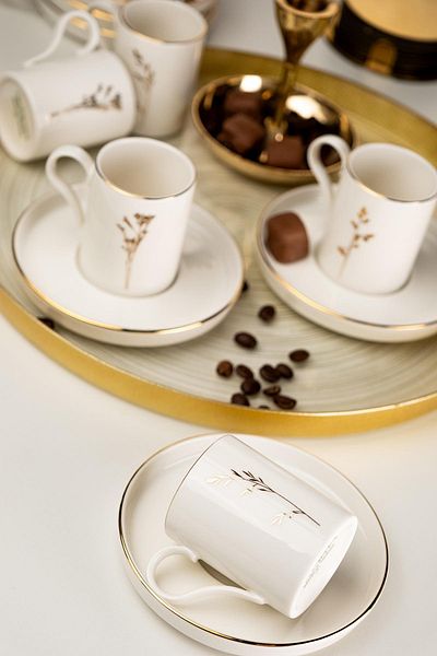 Kütahya Porcelain Bone Desire 12 Piece Coffee Set for 6 People Angelica Gold