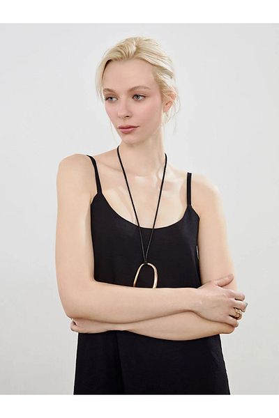 LC Waikiki Soulife Black U-Neck Strap Crepe Dress