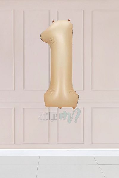Atölye Mi 1 Year Old Caramel Number Balloon 34 Inch Sand Beige Age Balloon
