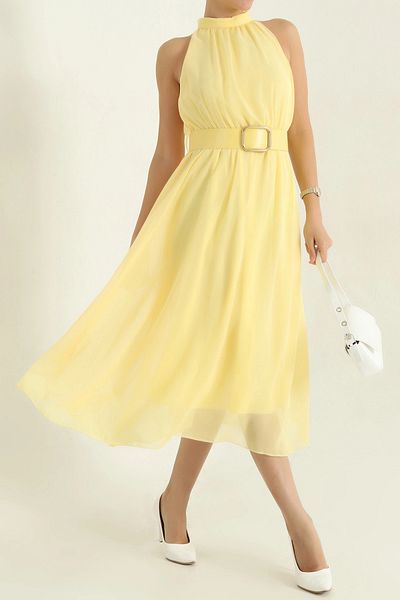 Neşeli Butik Women Halter Neckline with Belt Chiffon Dress Nbmy3734