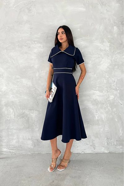 Neşeli Butik Women's Collar Detailed Midi Length Dress Nbk057