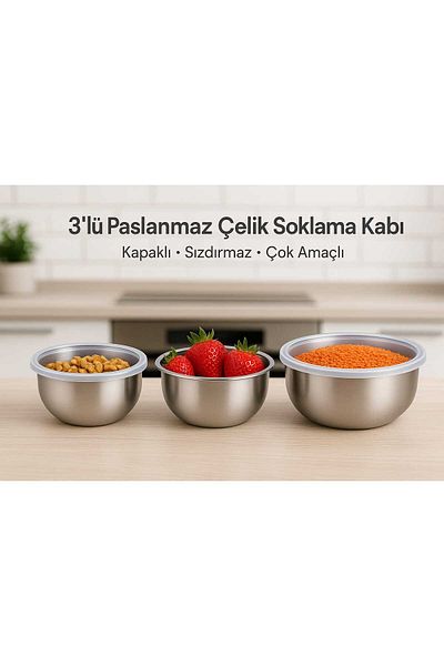 ENASHOP 3-Piece Steel Storage Container (12-14-16 cm) 6 Pieces