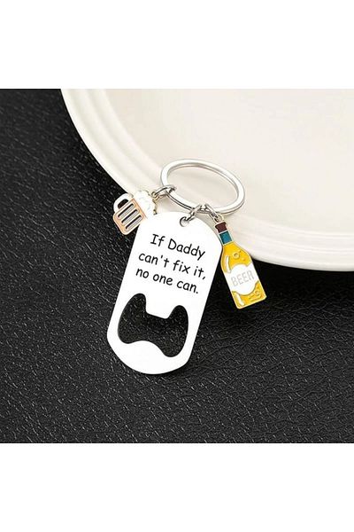 OEM "Dad, the family hero" keychain, funny key chain with bottle opener for caring dads, multicolor