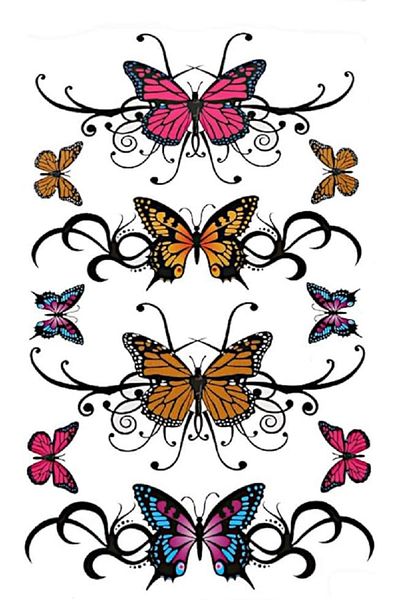 rexa Tattoo Butterflies Multicoloured Tribal Embellishments Symmetrical Black 10 Designs 1 Sheet