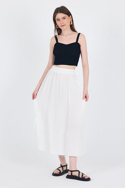 Rays White 100% Cotton Muslin Midi Skirt 7038