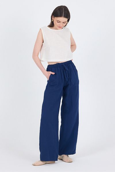 Rays Laci Linen Look 100% Cotton Pocket Wide Leg Trousers 8054A