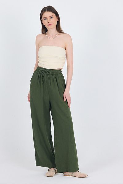 Rays Khaki 100% Cotton Muslin Palazzo/Loose Leg Pants 8056A